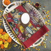 Vriksham Red Madhubani Artisan Hand Printed Pen Kalamkari Saree-VS4793